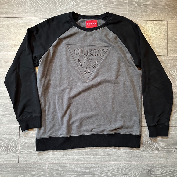 Guess Embossed Logo Raglan Longsleeve Crewneck - Picture 1 of 3